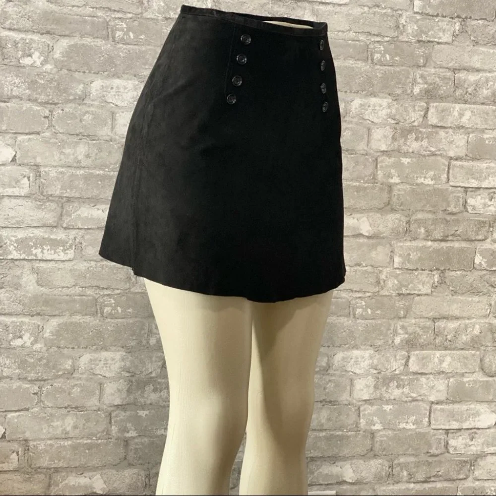 NWOT Black Suede Mini Skirt with Button Details - Picture 4 of 7